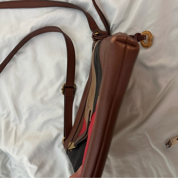 Fossil Fiona Crossbody Color Block Leather Bag Handbag Purse Red Black Brown - Picture 10 of 10